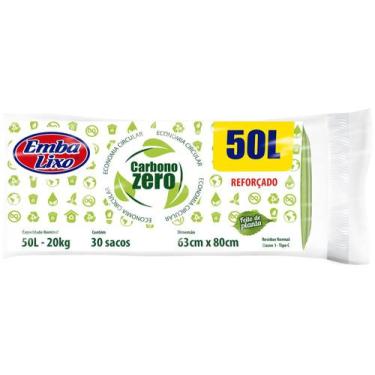 Imagem de Saco de Lixo Verde 50L Reforçado Embalixo - Carbono Zero 30 Unidades, 