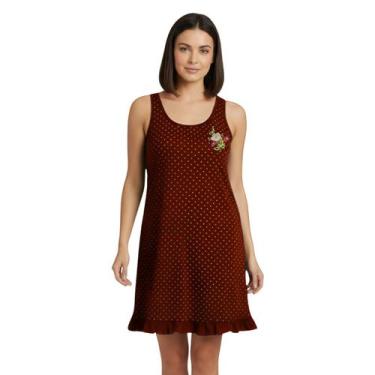 Imagem de Camisola Feminina Adulto Regata Discreta Larga Estampa Poá Detalhe Bab