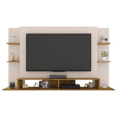 Imagem de Painel para TV até 55" Caemmun Domínio 4 Prateleiras, Buriti e Off Whi