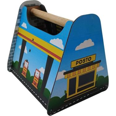 Imagem de Postinho de Gasolina Brinquedo MDF Dobrável Mecânica Lava Rápido Carrinho Infantil 3+