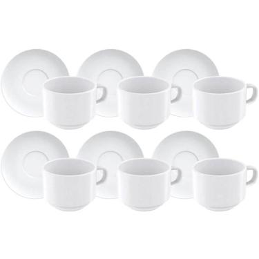 Imagem de Conjunto 6 Xícaras de Chá com Píres Porcelana 240ml Branco Paola Tramontina Café Mesa P...