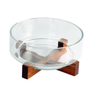 Imagem de Saladeira Vidro Borossilicato Base de Acácia 22cm Mimo Style