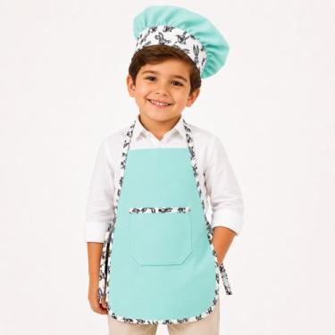 Imagem de Avental Mini Chef Infantil com Touca Verde Água Oxford - Full On