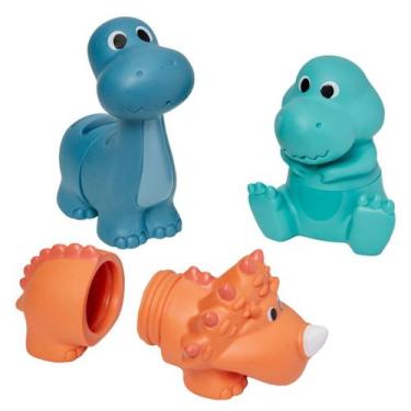 Imagem de Kit Dino Banho 4 Meses para Bebê Brinquedo Divertido Laváveis Esguicha