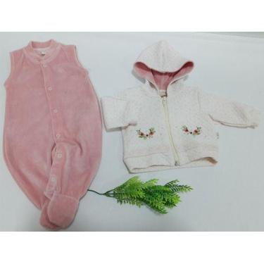 Imagem de Macacão Plush Bebe Menina Inverno Enxoval + Casaco Capuz 295 - Bela Fa
