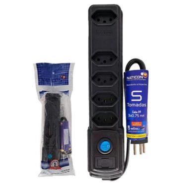 Imagem de Filtro linha naticon 5 tomadas 2p+t preto