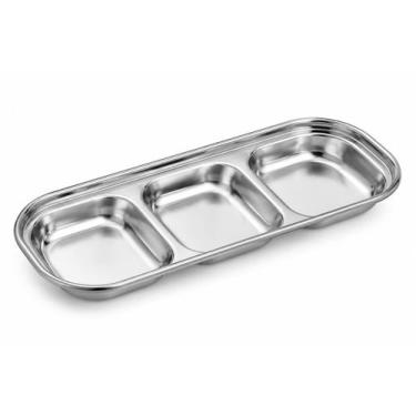 Imagem de Petisqueira Compartimentada Inox 3 Divisórias Molheira Porta Petiscos 