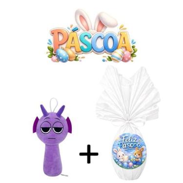 Imagem de Kit Páscoa Pelúcia Sprunki 20cm + Ovo de Chocolate 250g Personagens Or