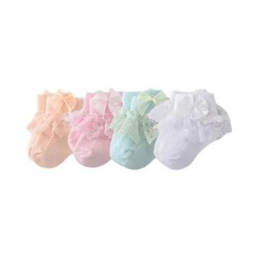 Imagem de Meias De Algodão Com Renda Para Meninas, 4 Pares, Recém-nascidos, Prin