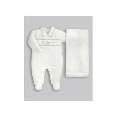Imagem de Macacão Longo Tricot Bebe Menino Anjos Baby, RN, Branco