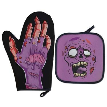 Imagem de Kit Luva Térmica Geek Mão de Zumbi Cozinha Divertida - Geek Vip, Roxo