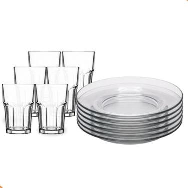 Imagem de Aparelho De Jantar Em Vidro 12 Peças 6 Pratos Fundos e 6 Copos 350ml -