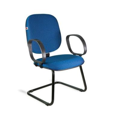 Imagem de Cadeira Diretor Pé Contínuo Braços Tecido Azul Com Preto - Shopcadeira