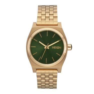 Imagem de Nixon Relógio feminino Medium Time Teller A1130. 100 m resistente à água (mostrador de relógio de aço inoxidável de 31 mm), Raio de sol dourado/verde, OSFM