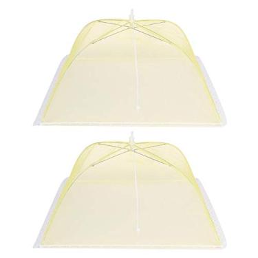 Imagem de 2 peças capa de comida guarda-chuva de comida tenda de malha amarela lavável ferramenta de cozinha dobrável com renda para casa (43 x 43 cm)