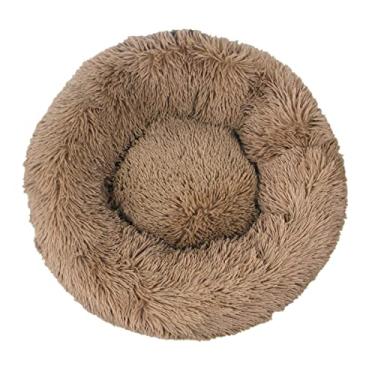 Imagem de Cama calmante para cães e gatos, cama para cães antiansiedade, cama redonda para cães e gatos, cama macia e aconchegante para aquecimento, cama de pelúcia sintética para cães e gatos, cáqui 110 x 110 cm