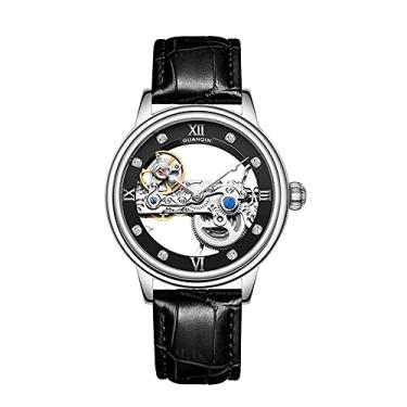 Imagem de GUANQIN Relógio masculino esqueleto mecânico marca superior relógio de pulso automático à prova d'água luminoso relogio masculino, Branco e preto., Relógio esqueleto, mecânico
