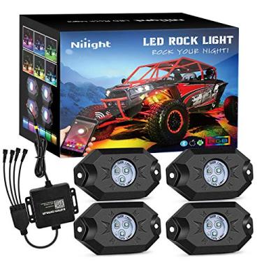 Imagem de Nilight Kit de luzes de LED RGB, 4 cápsulas de luz neon multicolorido com brilho de Bluetooth com controle de aplicativo de Bluetooth modo de música intermitente roda bem luz para caminhão ATV UTV RZR SUV