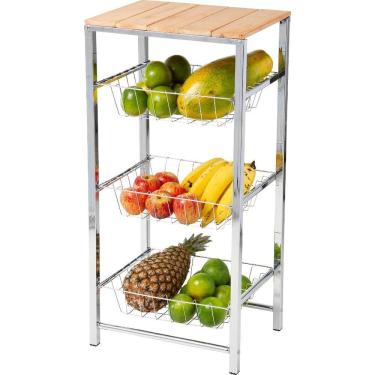 Imagem de Fruteira De Chão Alta Cromada Com 3 Cestos