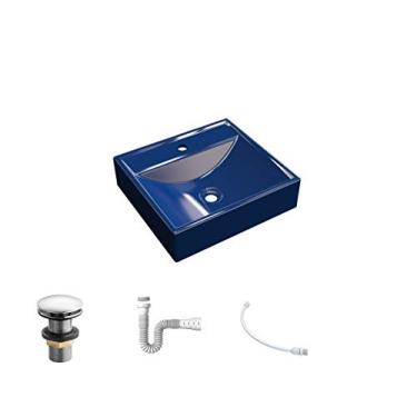 Imagem de Kit Cuba Q39 C/Válvula Click 1''G + Sifão Pvc + Flexível Azul Escuro