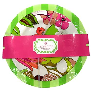 Imagem de Conjunto de pratos de jantar e salada com 2 peças, inquebrável, leve, para uso interno e externo, para casa, churrascos, piqueniques, festas e acampamento, livre de BPA, floral/verde