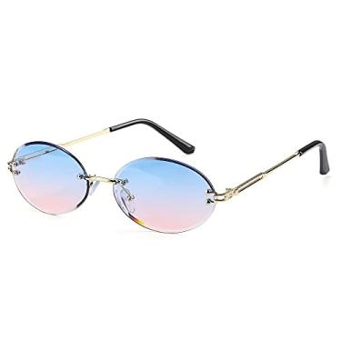Imagem de Óculos de sol femininos sem moldura ovais com lentes de corte de diamante vintage óculos de sol ovais vintage óculos de sol UV400 tons, C10, MULTI