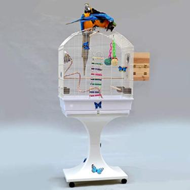 Imagem de KIZQYN Gaiolas Gaiola de pássaro Gaiola de papagaio Grande Gaiola de periquito calopsita pequeno papagaio gaiola de viagem gaiola de pássaro de metal gaiola de criação com gaiola de voo de roda (Cor: B)