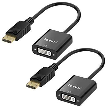Imagem de Moread Adaptador DisplayPort (DP) para DVI, pacote com 2, porta de exibição banhada a ouro para adaptador DVI-D (macho para fêmea) compatível com computador, desktop, laptop, PC, monitor, projetor, HDTV - Preto