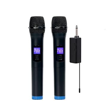 Imagem de DOYING Microfone multifuncional de canal duplo sem fio Microfone portátil sem fio Tela LCD Conjunto de microfone profissional