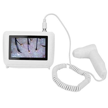 Imagem de FOKH Analisador de cabelo da pele, 5 em 50X/200xlente LCD microscópio digital recarregável portátil detector de couro cabeludo scanner profissional couro cabeludo folículo capilar óleo detector de aumento de umidade testador de pigmentos da pele, EUA