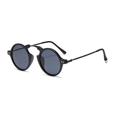 Imagem de Óculos de sol redondos pequenos de ponte única exclusivos para mulheres óculos de sol gradiente de luxo masculinos óculos de liga vintage uv400, cinza preto, tamanho único