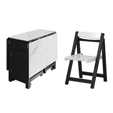 Imagem de Mesa de jantar dobrável, mesa de jantar de folha suspensa para pequenos apartamentos, mesa de jantar com economia de espaço dobrável, mesa de centro de cozinha versátil com 4 rodas /1441 (Color : Bla