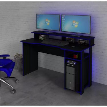 Imagem de Mesa Gamer para quarto - Mesa para computador - Preto/Azul - 89,5X136 - TecnoMobili