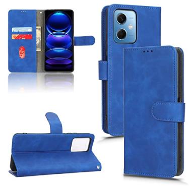 Imagem de Capas de telefone Business Skin Feel compatíveis com Xiaomi Redmi Note 12 12 Pro 5G Capa de couro slots para cartão suporte de clipe de carteira capa de telefone à prova de choque (azul, Redmi Note 12 5G)