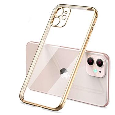 Imagem de Capa transparente de silicone com moldura quadrada de revestimento de luxo para iPhone 11 12 13 14 Pro Max Mini X XR XS Max 7 plus Capa traseira transparente, ouro, para iPhone 8 Plus