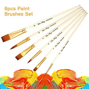 Imagem de LUGU Conjunto de pincéis de tinta 6pcs pontas red s e planas A stas Pincéis Pincéis de nylon Maç a de madei Suprimentos de arte Presente pa crianças Adultos Iniciantes pa acrílico Ó de
