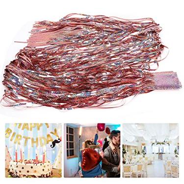 Imagem de Cenário de foto de folha, cortina de franja de folha requintada e de para decoração de festa de aniversário de fundo (ouro rosa)