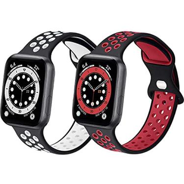 Imagem de Hoopyeecase Compatível com Apple Watch Bands 44mm 42mm 40mm 38mm, 2 Pack Silicone Esporte À prova d'água Respirável macia Substituição pulseira de relógio para iWatch SE Series /6/5/4/3/2/1