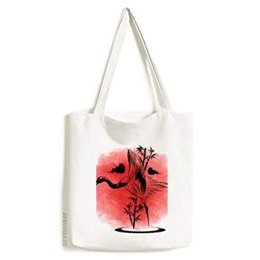Imagem de Bolsa de lona tipo guindaste vermelho estilo japonês, bolsa de compras casual