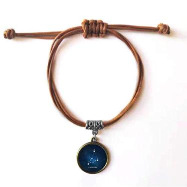 Imagem de DIYthinker Pulseira do signo do zodíaco da constelação de Capricórnio pulseira de couro com corda marrom joia presente