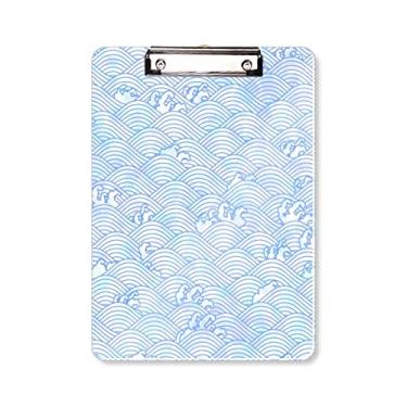Imagem de Padrão geométrico de ondas azuis japonesas prancheta pasta, bloco de escrita A4