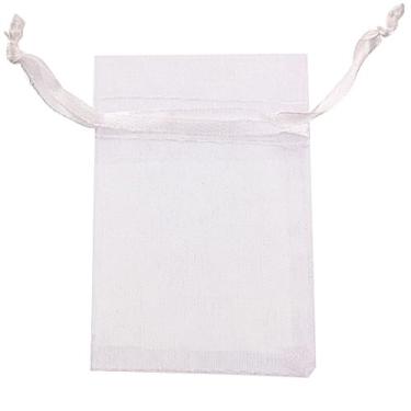 Imagem de ATCG 100 pçs mini sacos de organza de 5 x 7 cm com cordão para anéis, brincos pequenos, peças de joias, lembrancinhas de casamento, lembrancinhas de festa, pequenas bolsas de organza, Branco, Small