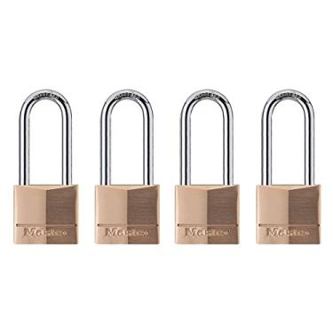 Imagem de Master Lock Trava sólida 140QLH, pacote com 4, latão, prata, 4 cadeados