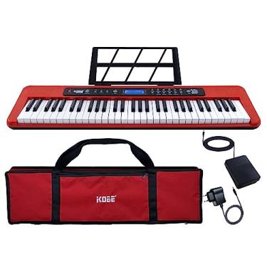Imagem de Kit Teclado Musical Iniciante Kobe KB-300 5/8 61 Teclas Sensíveis ao Toque com Pedal Sustain e Capa Vermelha