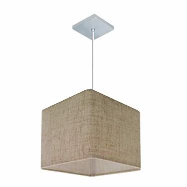 Imagem de Lustre Pendente Quadrado Cúpula Tecido 21/25x25 cm, Vivare Iluminação, Pendente4058 RST, Rustico Bege, Pequeno