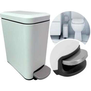 Imagem de Lixeira Inox Branco C/Pedal Para Cozinha Banheiro 6Lts - Globalmix
