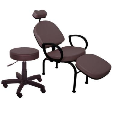 Imagem de Cadeira Conforty + Mocho Maquiagem Cílios Sobrancelha Café