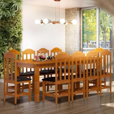 Imagem de Mesa De Jantar Com 10 Cadeiras Estofadas Madeira Maciça 220 x 88 Marrom Safira Nemargi