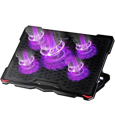 Imagem de AICHESON Base de resfriamento para laptop para notebooks de 15,6 a 17,3 polegadas, 5 ventiladores de computador cooler com luzes roxas tapete refrigerador de mesa, S035