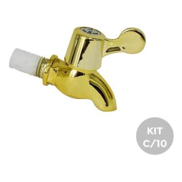 Imagem de Kit 10 Torneiras P/ Dispenser Suqueira Plástico Dourada